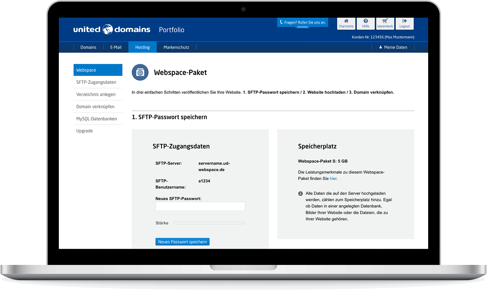 Webspace-Konfiguration im united-domains Portfolio