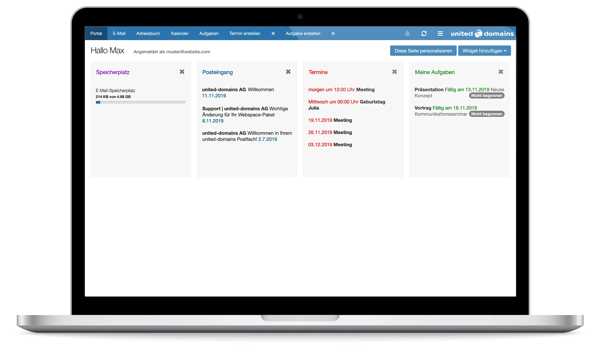 united-domains Webmailer - Persönliche Startseite