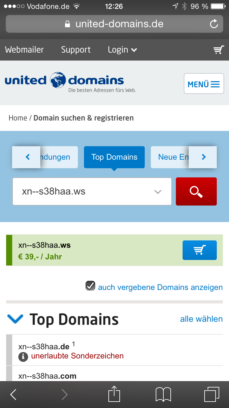 Bei united-domain Emoticon Domain registrieren