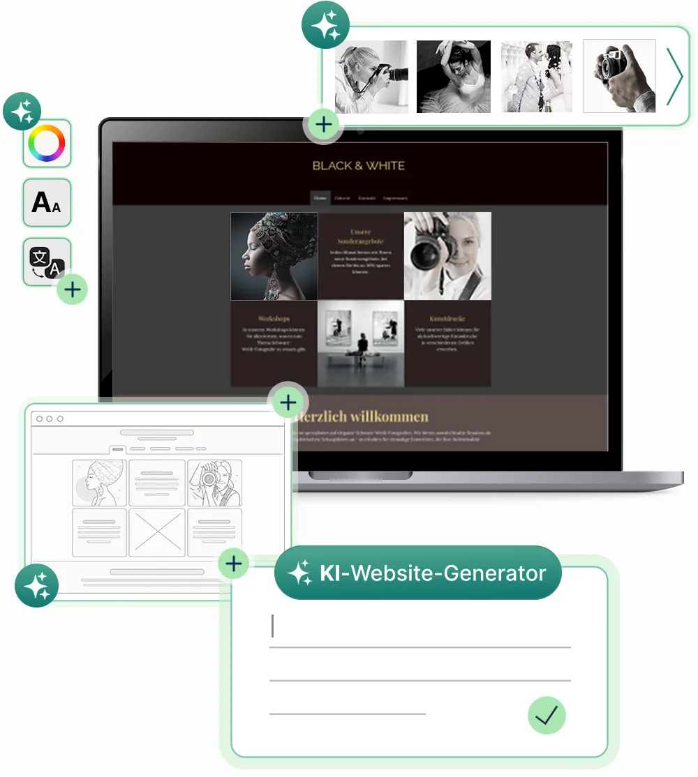 KI-Features, AI page generator AI text generator & improver AI SEO generator AI Text Translation