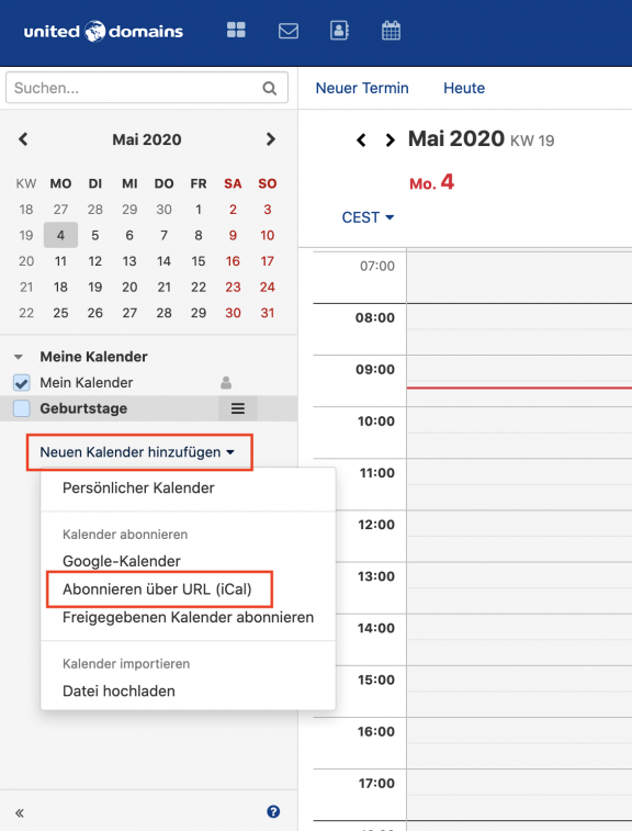 Wie abonniere ich meinen Apple Kalender (iCal) im Webmailer?