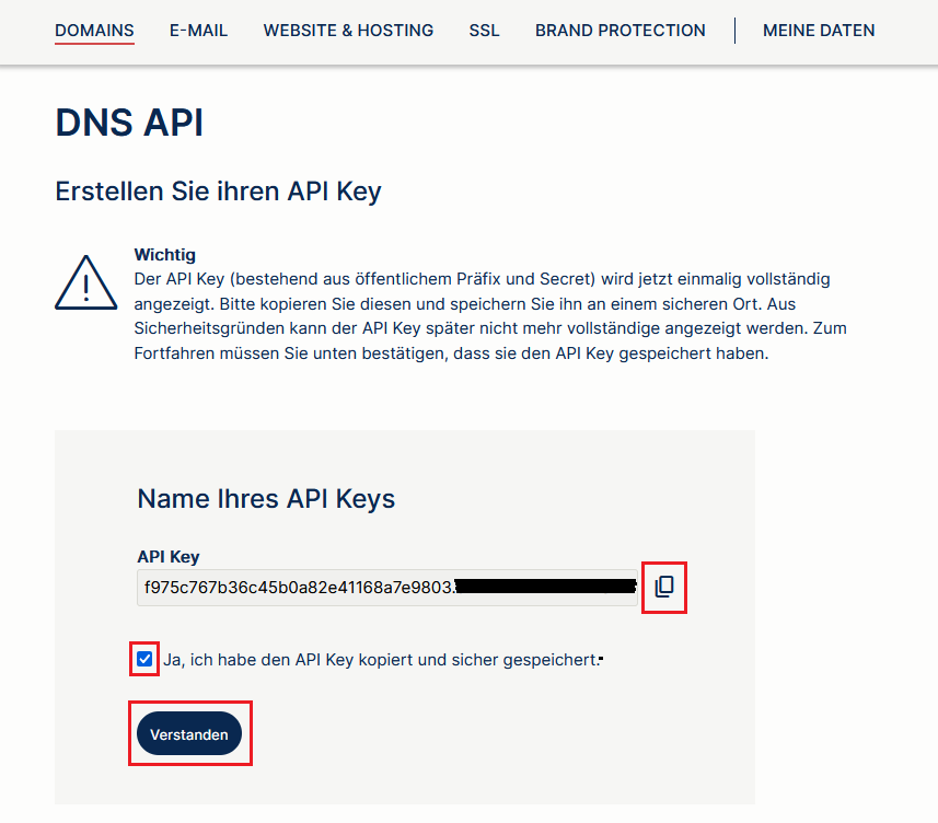 API Key kopieren
